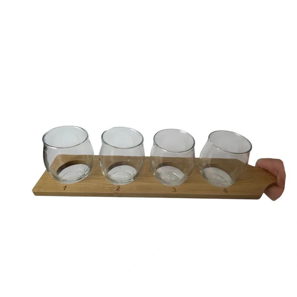 Beer Tasting Paddle Set with Glasses – Lightweight Wood Tray, Cheese Pair